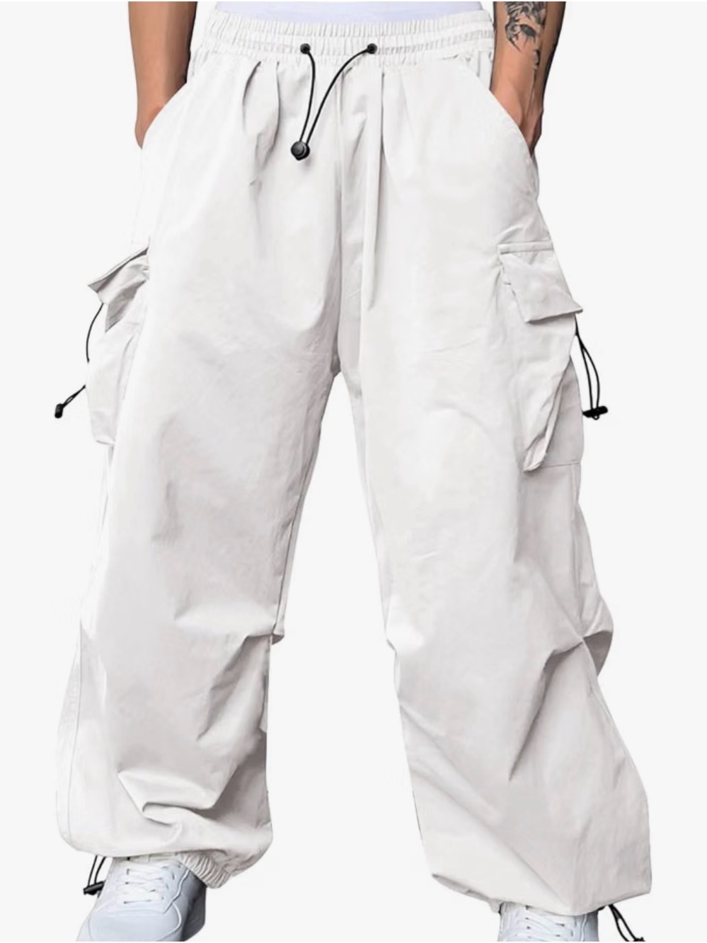 JMIERR Mens Loose Fit Drawstring Y2K Baggy Parachute Cargo Pants- size S